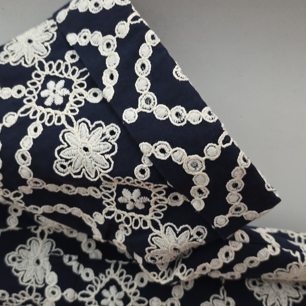 Robe Adèle Fond Marine Broderie Ecru - Picture 5 of 11